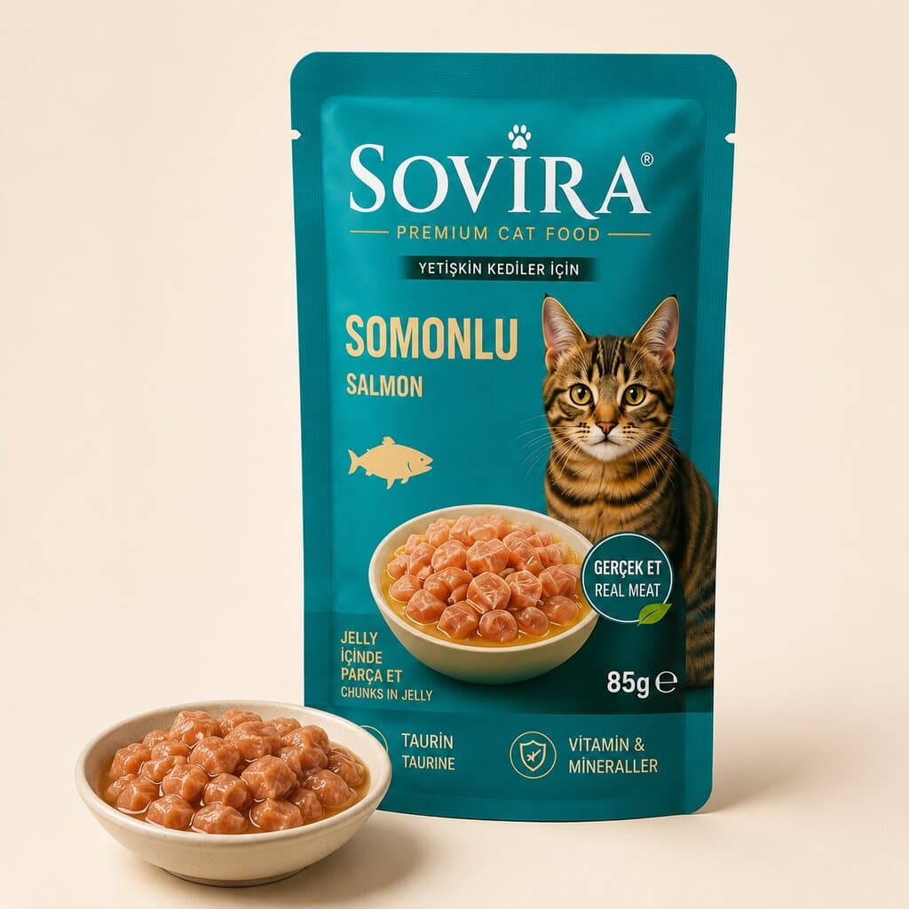 Sovira Yetişkin Kedi Poşet Mama – Somonlu (85g)