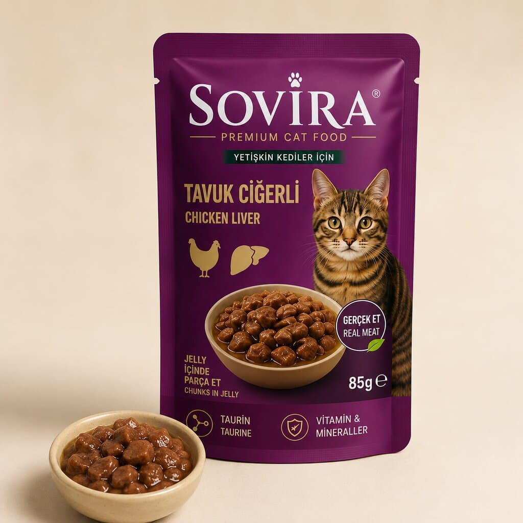 Sovira Yetişkin Kedi Poşet Mama – Tavuk Ciğerli (85g)