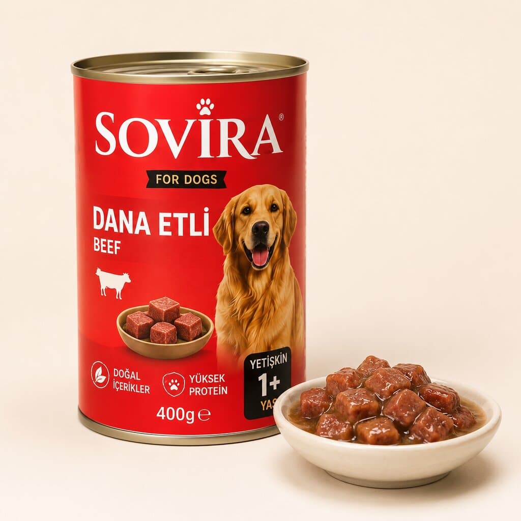 Sovira Yetişkin Köpek Konservesi – Dana Etli (400g)