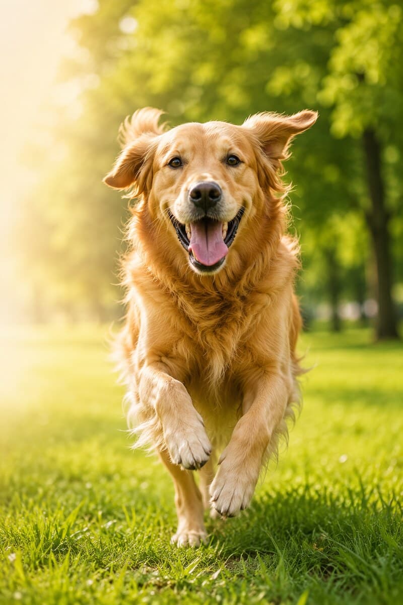 Çimlerde koşan golden retriever