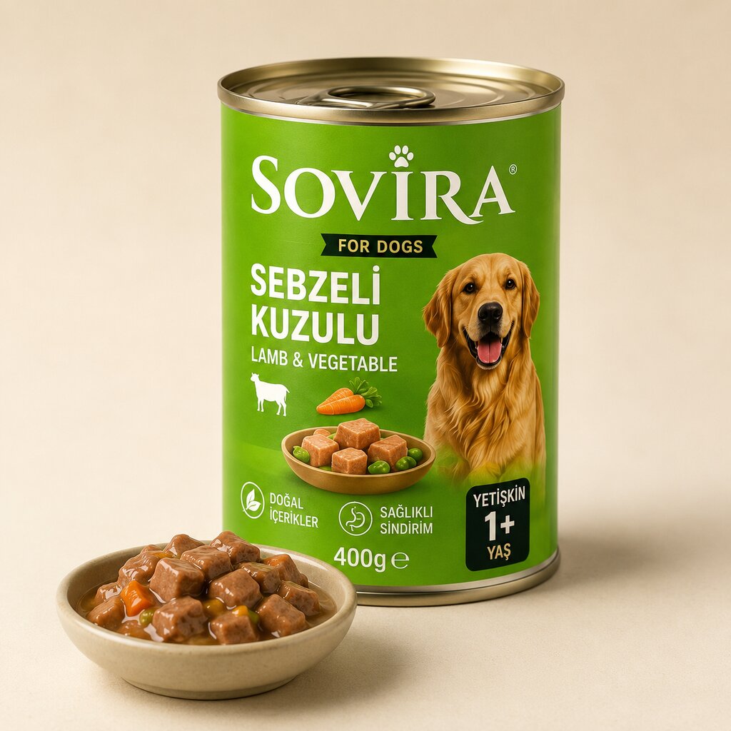 Sovira Yetişkin Köpek Konservesi – Sebzeli Kuzulu (400g)